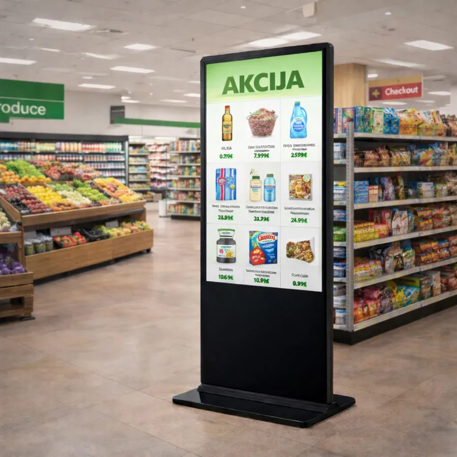 LCD reklamni zaslon u trgovini za prikaz akcijskih proizvoda i promotivnih ponuda