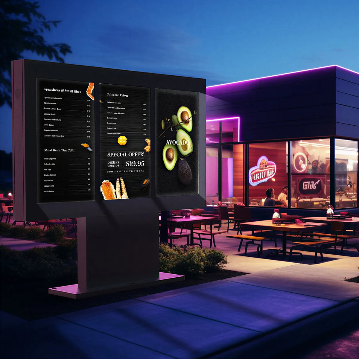 BS989 Outdoor Smart Menu Boards Waterproof Digital Signage 1*3 Outdoor Drive Thru Digital Menu Boards