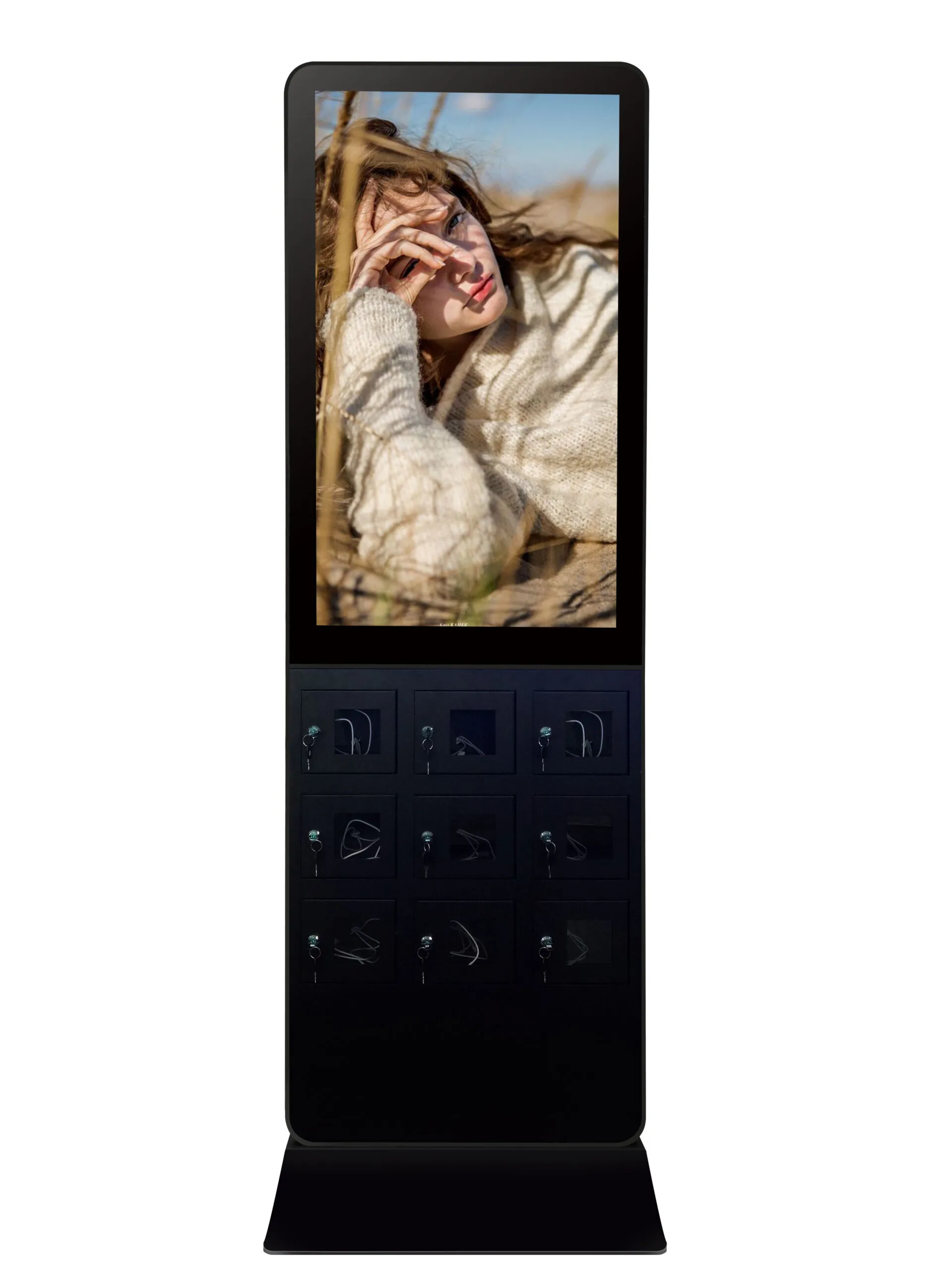 BS952 Floor Standing LCD Digital Signage Advertising Screen With 9 Mobile Phone Charging Interface