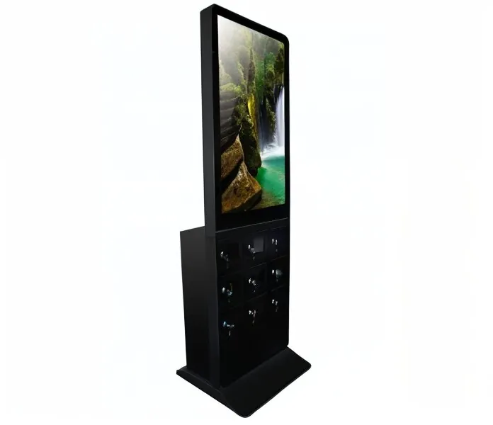 BS952 Floor Standing LCD Digital Signage Advertising Screen With 9 Mobile Phone Charging Interface