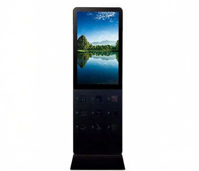 BS952 Floor Standing LCD Digital Signage Advertising Screen With 9 Mobile Phone Charging Interface