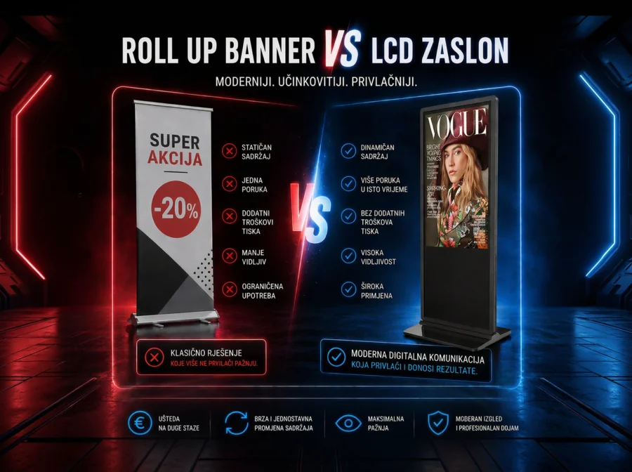 Roll-up banner ili LCD reklamni zaslon, što je bolji izbor za moderno poslovanje? - Becker Screen 